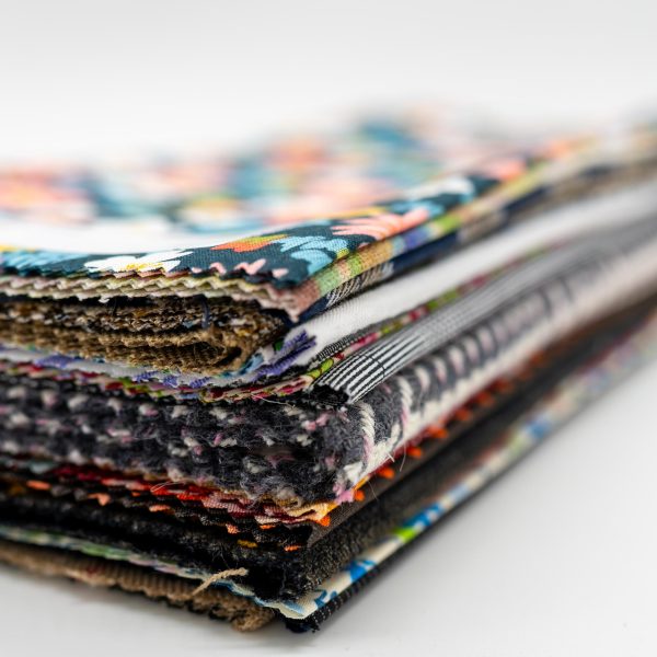 patterned drapes stack, close up diagonal